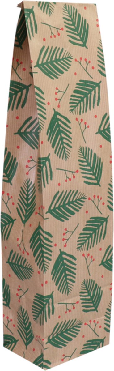 Zak | Fleszak | Kraftpapier | 10/ 8x41cm | Blad | bruin kraft/groen | Voordeelverpakking | 2 x 250 stuks