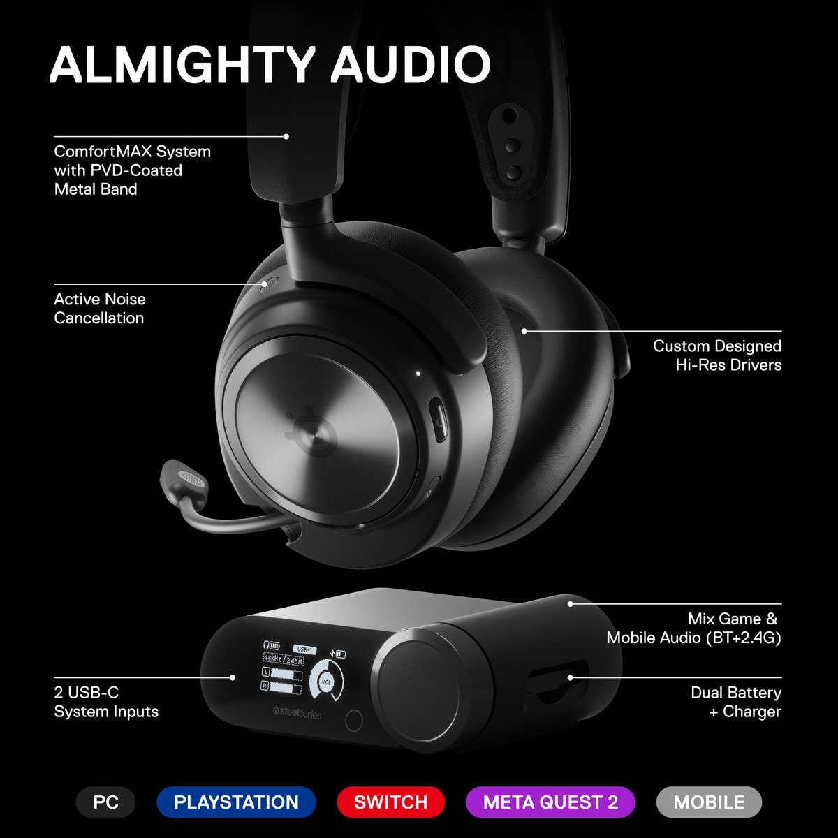 SteelSeries Arctis Nova Pro - Draadloze Gaming Headset - PC, PS5/PS4 & Switch — afbeelding 4