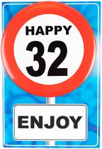 Happy age kaart 32 jaar (wenskaart met button)