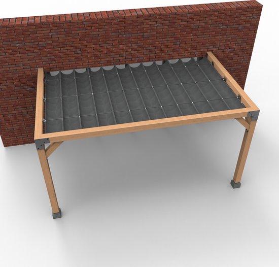 Rijpex® - Overkapping Hout 315x530cm - Pergola Paaldikte 15x15cm - Veranda - Schaduwdoek - Harmonicadoek - Zwart