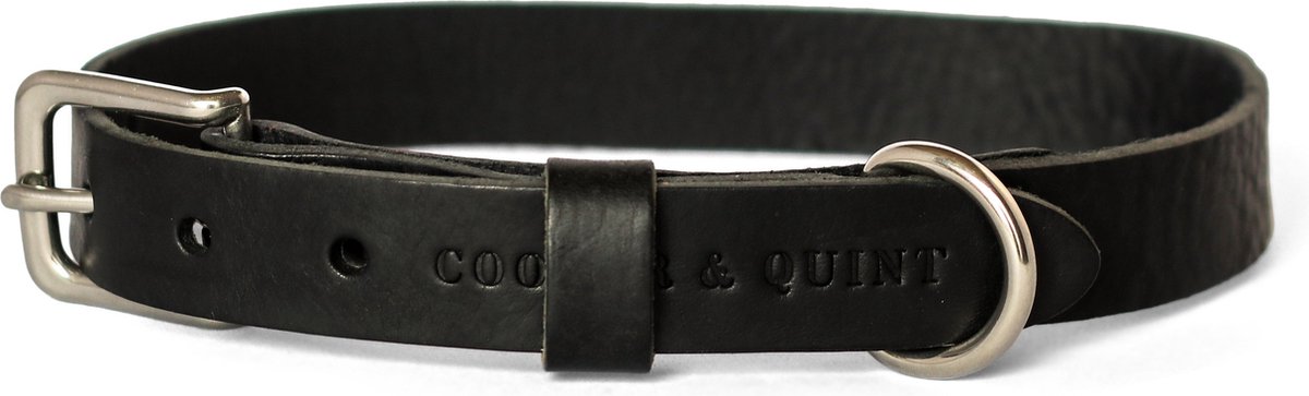 Cooper & Quint No Fuss - Halsband Hond - Leren Halsband Hond - Zwart - Zilver - Extra Small