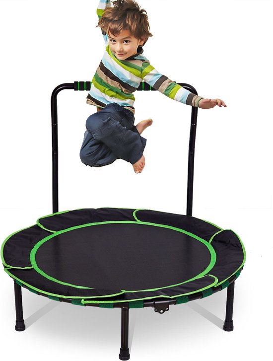 Mini Trampoline - Kindertrampoline - Opvouwbare Trampoline - Kindertrampoline voor kinderen met verstelbare handgreep en veiligheidshalster - Tech Green