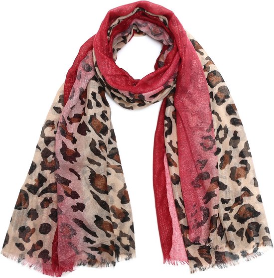 Sjaal met Panterprint - Glitter - 180x90 cm - Rood