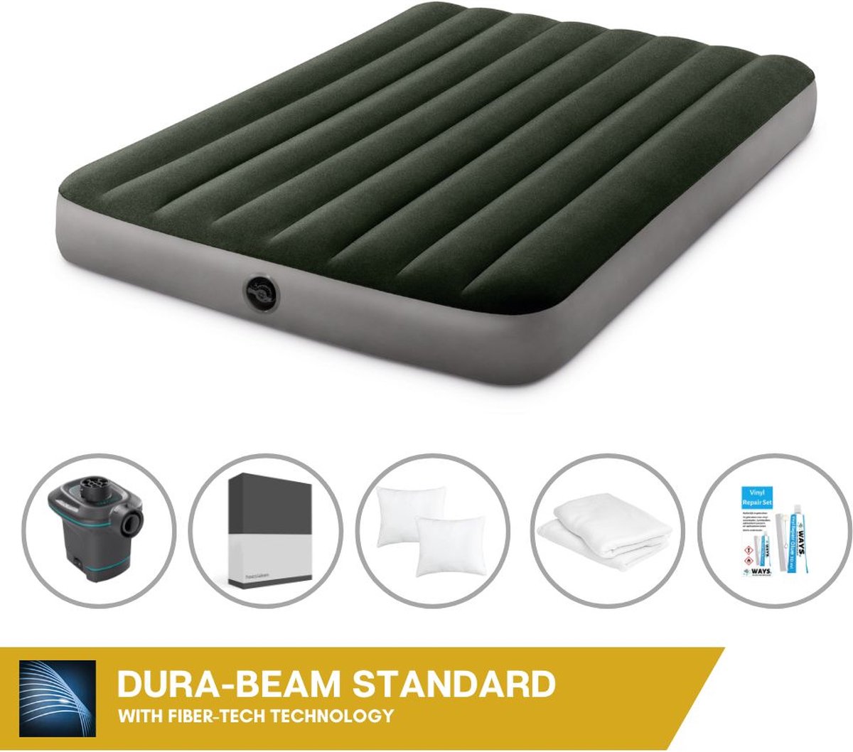 Intex Luchtbed - Twijfelaar - 137 x 191 x 25 cm - Groen - Inclusief Pomp - Hoeslaken - Kussen - Kussenbeschermer en Reparatieset