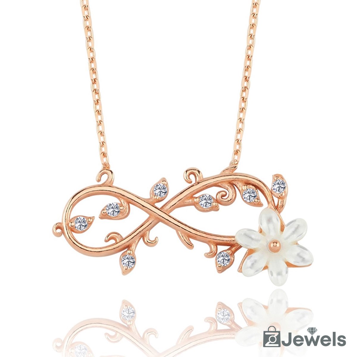 OZ Jewels Roségoud Gekleurde Zilveren Ketting met Infinity Flower Design Versierd met Zirkonium - Moederdag - Valentijnsdag - Cadeau - Mother's Day - Valentine's Day - Gift