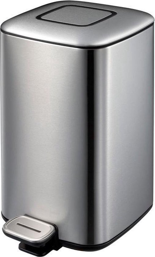 EKO Regent pedaalemmer 12 Liter – Prullenbak met uitneembare afvalemmer – Fingerprint-proof – Soft-close – H40.5xL24xB32.8 cm – Mat Zilver