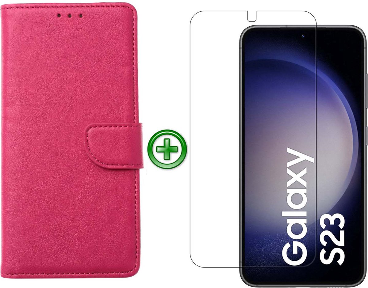 Samsung Galaxy S23 hoesje - Met Samsung S23 Screenprotector - Portemonnee Cover - Pink