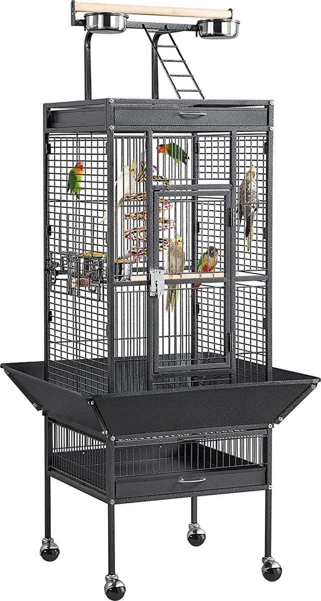 Bol.com Papa Simba Vogelkooi, vogelvolière, vogelhuis voor papegaaien 65,5 x 65,5 x 156 cm, zwart , HMTM-BC-10013-Black aanbieding