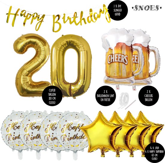 20 Jaar Verjaardag Cijfer ballon Mannen Bier - Feestpakket Snoes Ballonnen Cheers & Beers - Herman