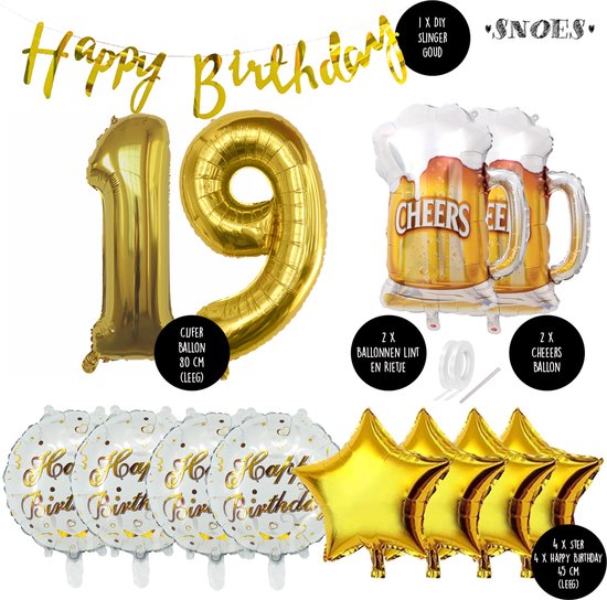 19 Jaar Verjaardag Cijfer ballon Mannen Bier - Feestpakket Snoes Ballonnen Cheers & Beers - Herman