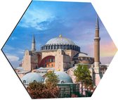 Dibond Hexagon - Hagia Sophia Moskee, Turkije - 50x43.5 cm Foto op Hexagon (Met Ophangsysteem)