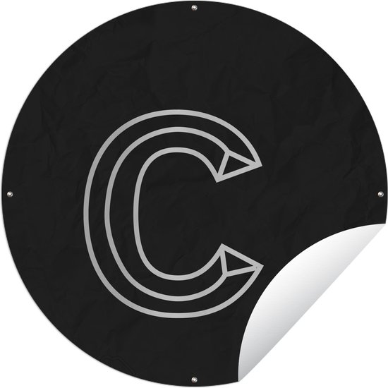 Tuincirkel Een illustratie van de letter C op een blauwe achtergrond - zwart wit - 60x60 cm - Ronde Tuinposter - Buiten