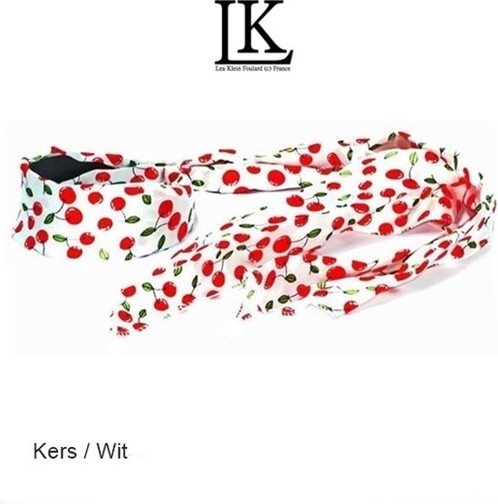LKF - Lange Sjaal op Haarband / Diadeem - Rode Kers / Red Cherry - basis wit - Volwassenen Tieners Kinderen (8+ yr) - Casual - Zomerfeesten – Themafeest – Fruit / Jammarkt verkoop
