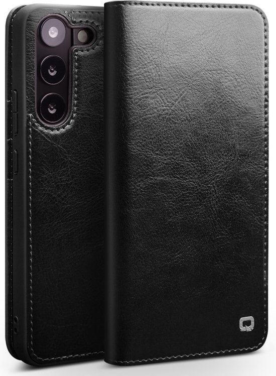 Qialino - Geschikt voor Samsung Galaxy S23 - Leren bookcase hoes - Zwart