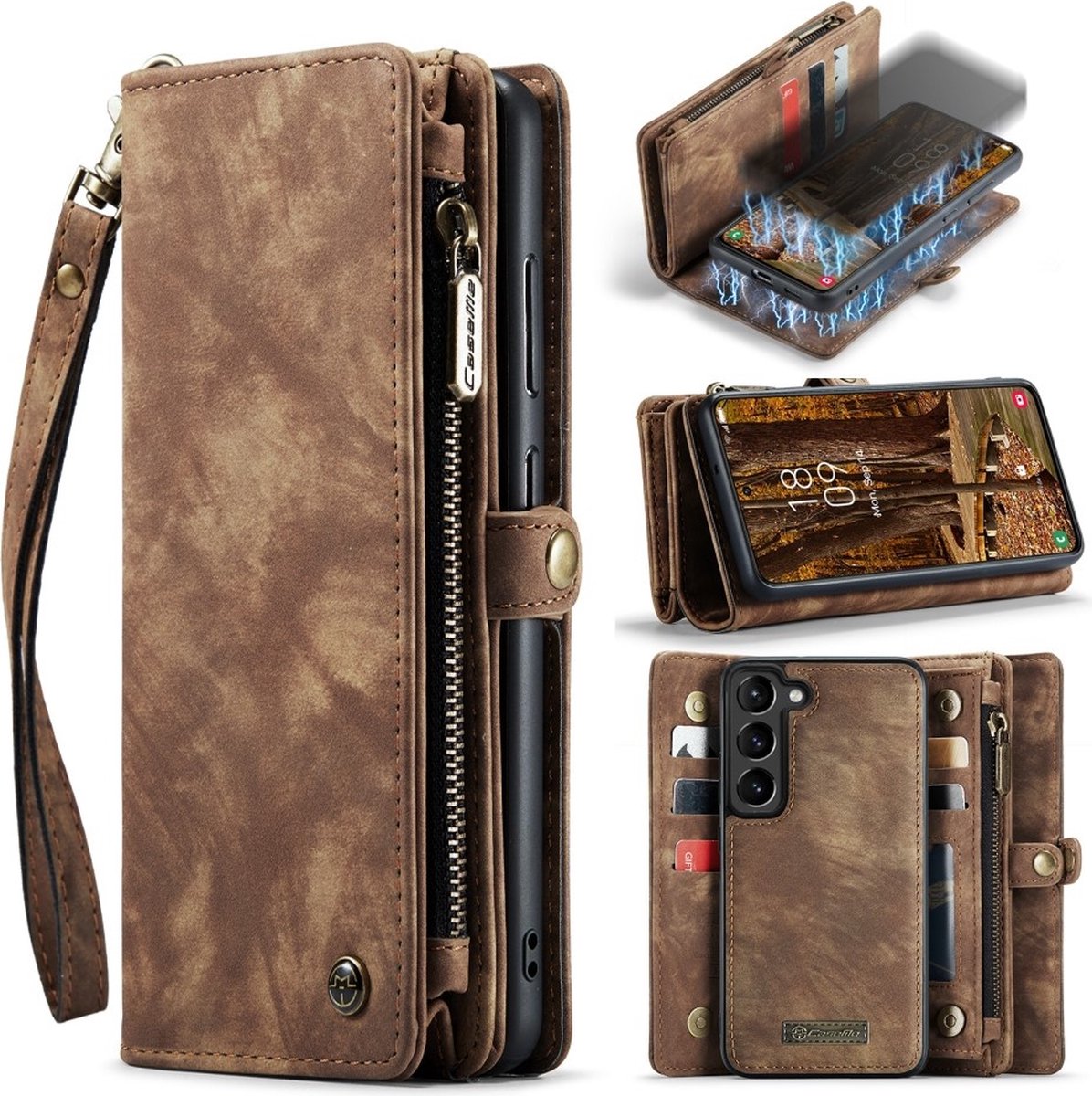 Caseme - Geschikt voor Samsung Galaxy S23 - Vintage 2 in 1 portemonnee hoes - Bruin