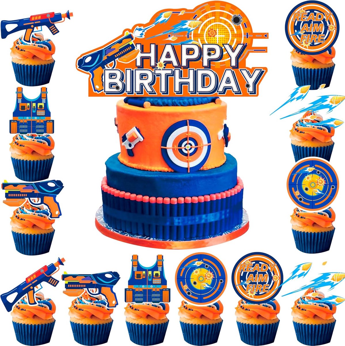 Dart War Cupcake Toppers, 13pcs Darts Birthday Cake Toppers/Dart War Cake Toppers, Darts Cake Decorations for Dart War - ShopVlot