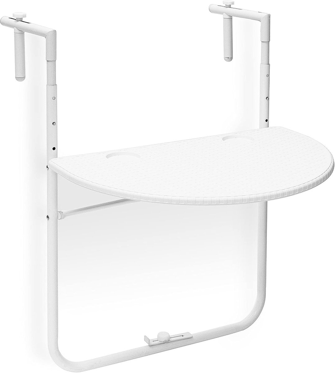 Balkontafel Klaptafel - Hoogte Verstelbaar - Inklapbare Rotan Tafel - 60 x 40 cm - Witte Balkon Tafel - Ruimtebesparend Voor Balkon, Terras En Tuin