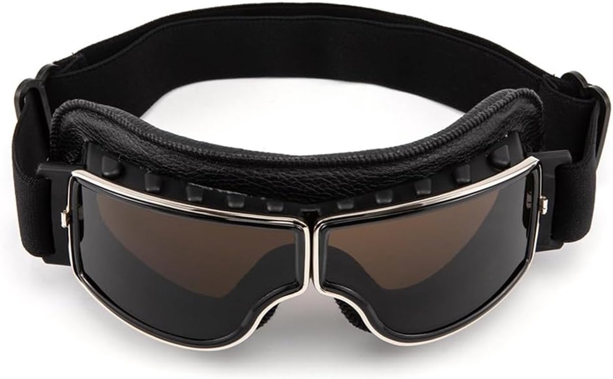 Motorcycle Glasses, Vintage Glasses, Retro Aviator Glasses, PU Leather, Foldable, Windproof, Glasses for Men and Women - ShopVlot