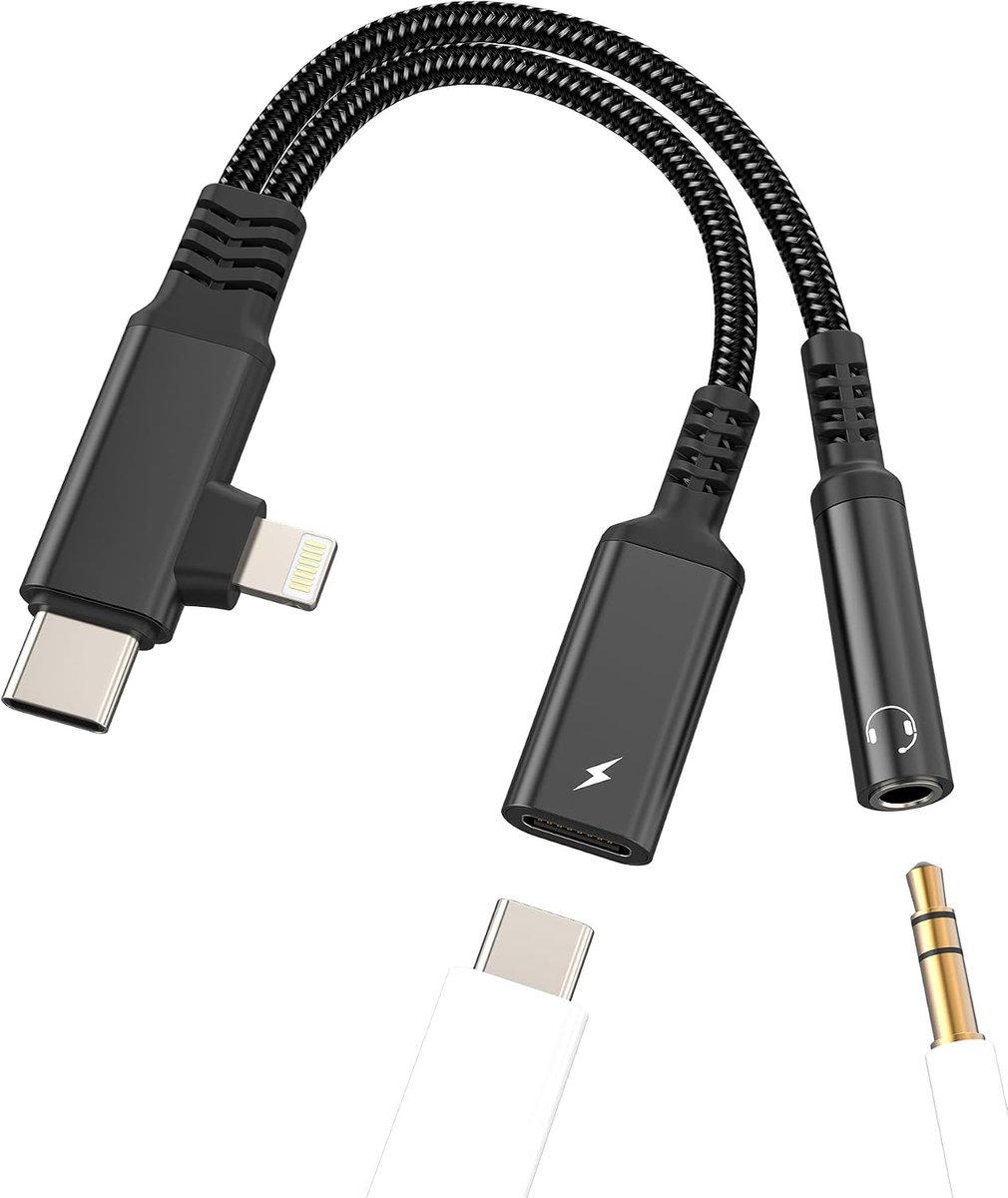 Lightning naar jack adapter USB C Aux hoofdtelefoon, jack-adapter 3,5 mm aansluiting splitter dubbele stekker - ShopVlot