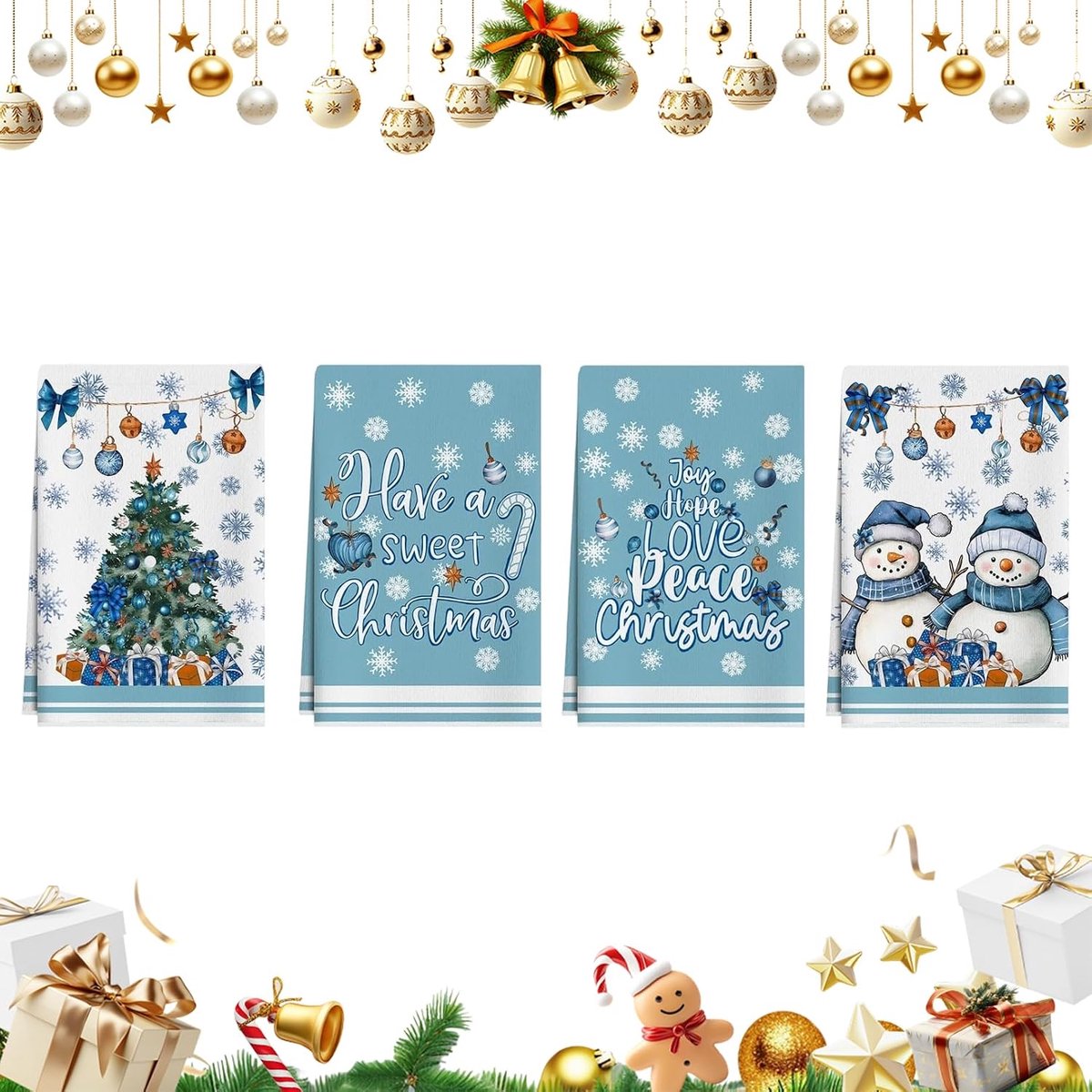 SnelShoppen - 4 Stuks Kerst Keukenhanddoeken 40 x 60 cm - Absorberend en Sneldrogend - Ideaal voor Kerstmis en Feestdagen - Kleur: Festief Rood en Gro