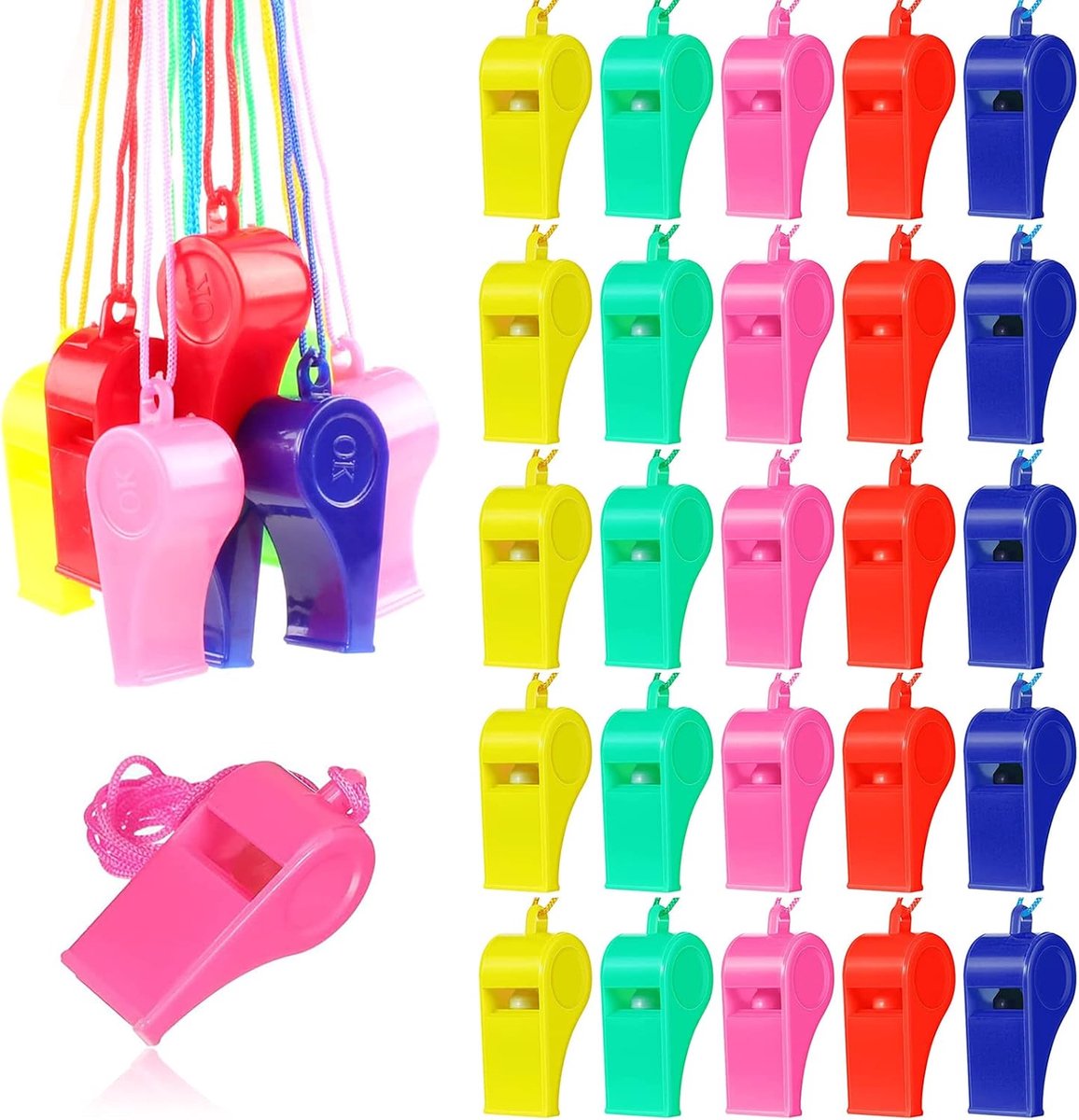 Ruikdly Vibrator Whistle for Children, 60 Pieces, Plastic Whistles, Referee Whistle with Shoulder Strap, Sports - ShopVlot