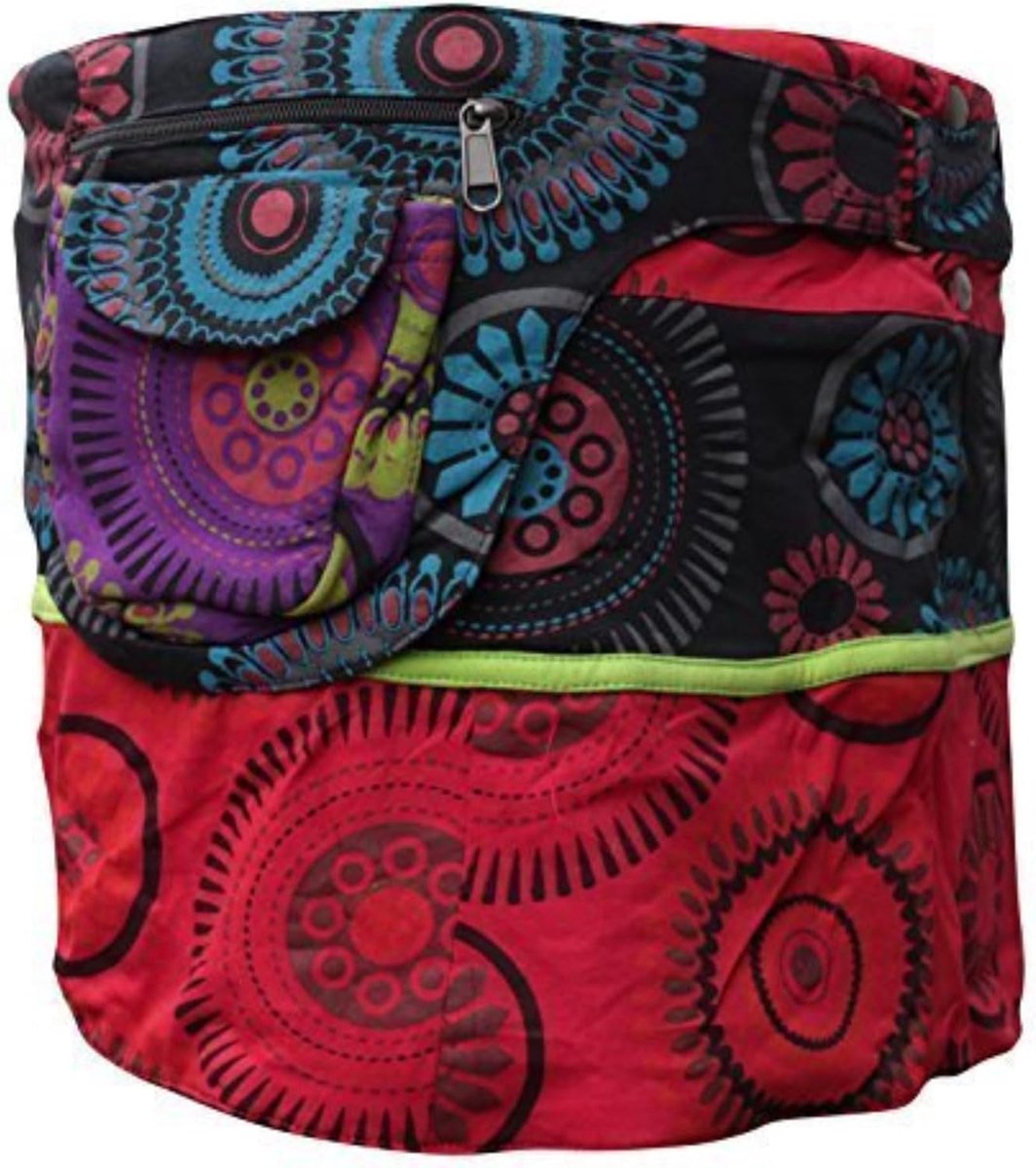 Shopoholic Fashion Women's Reversible Wrap Skirt Both Sides Round Hippie Popper Skirt, Black Red 2, One Size, Black - ShopVlot