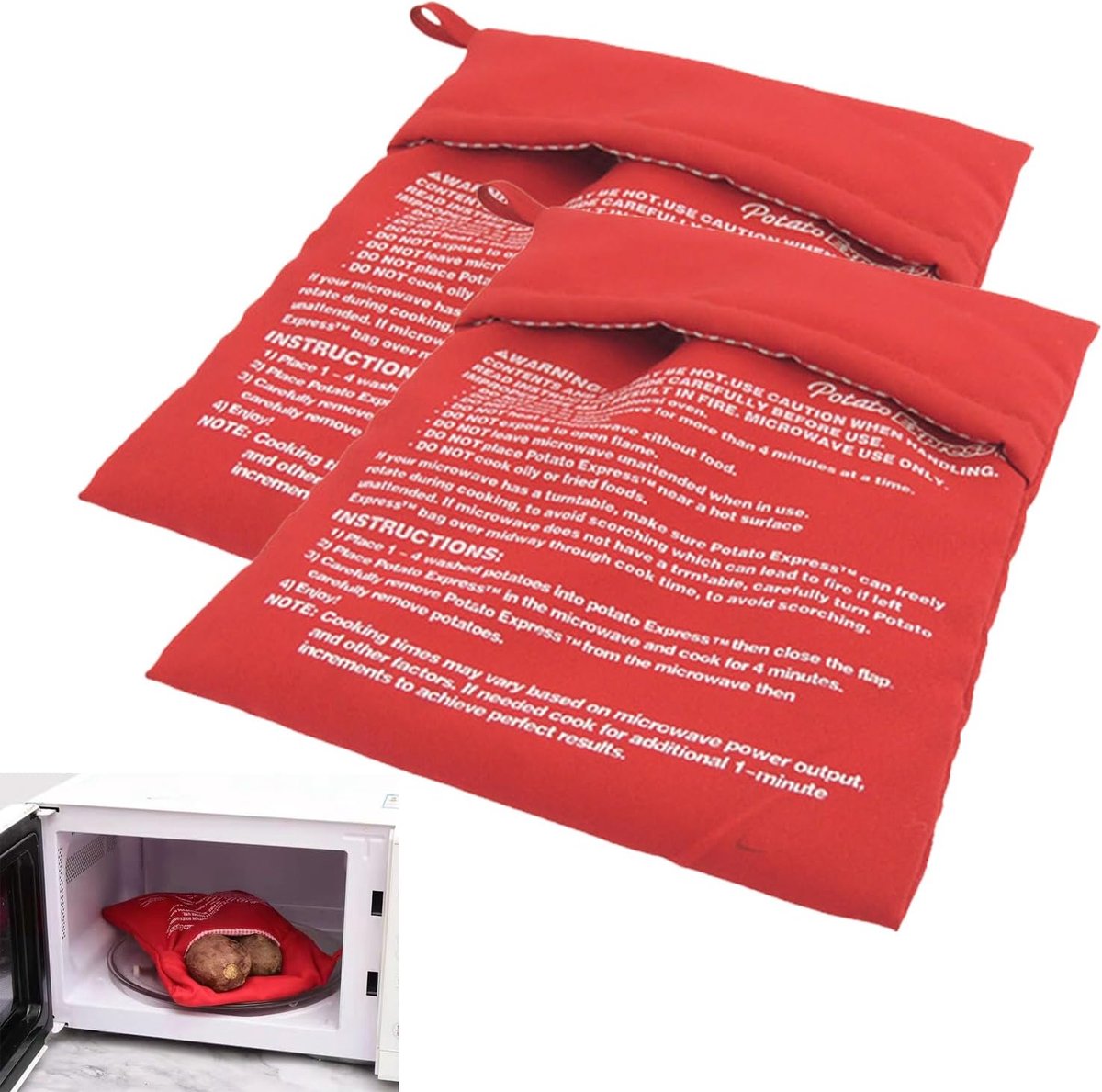 Microwave Potato Bags, 2 Pack Microwave Potato Bags Reusable & Washable Quick Cooking in 4 Minutes Ideal as Microwave - ShopVlot
