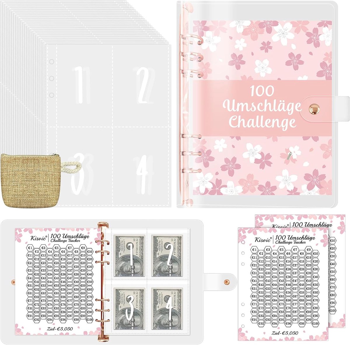 Money Challenge Savings Book, 100 Envelopes, Challenge, German, A5 Ring Binder, Saving, Organizer, Money with Mini - ShopVlot