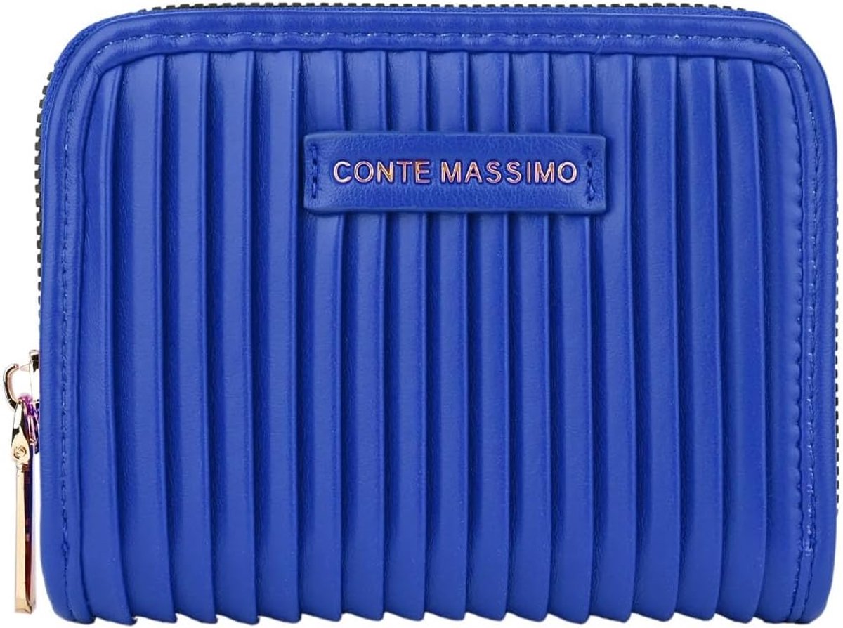 Conte Massimo Women's PU Purse, Pleated Zip Around, Blue, 2501 A - ShopVlot