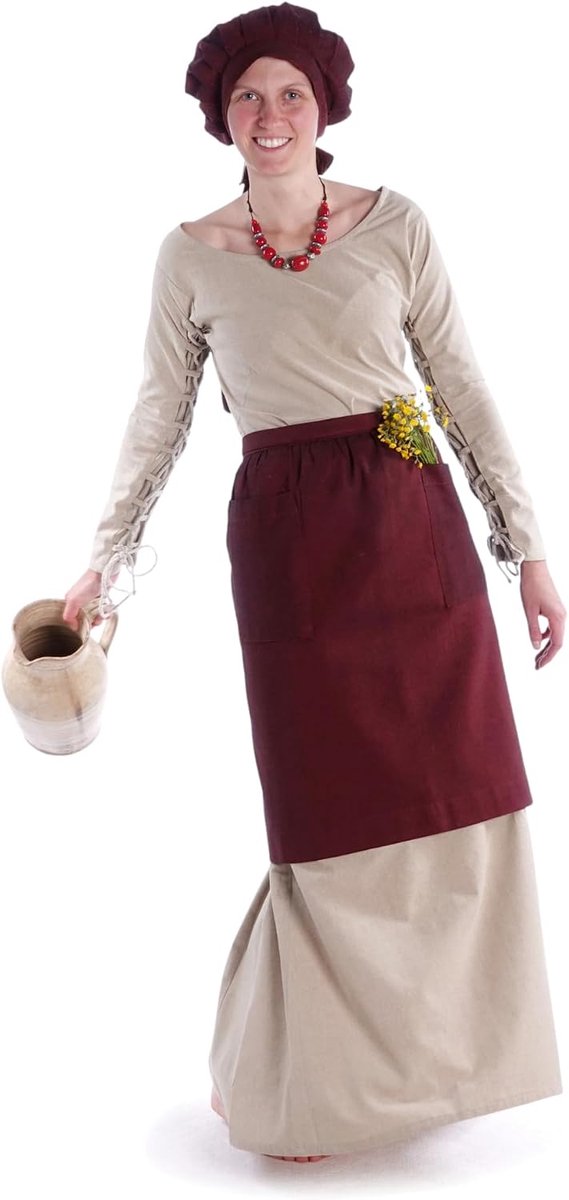 Women's apron medium length two pockets 100% cotton Model: Condwiramurs, Dark Red - ShopVlot
