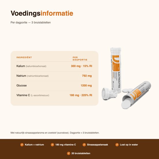 Elektrolyten/Electrolytes - 20 bruistabletten/effervescent tablets - Orange - Mineralen - Vitaminen - Kalium/Potassium - Natrium/Sodium - Glucose - Vitamine C/Vitamin C - OstroVit — afbeelding 3