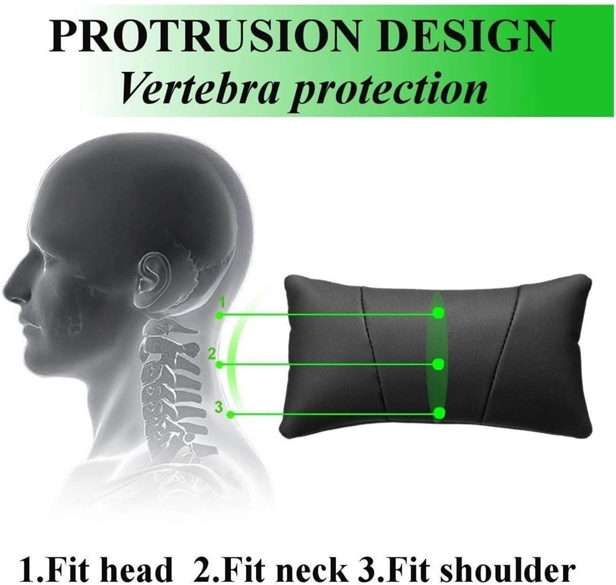 Leather Lumbar Waist Seat Cushion Back Support Universal for most cars, pain relieve Cushion headrest (Color Name :1 - ShopVlot