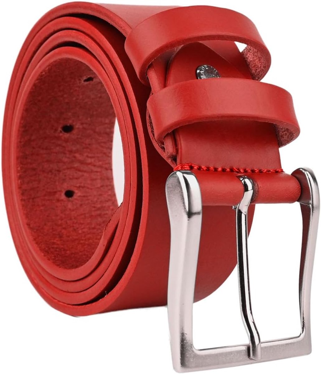 Conte Massimo Men's Leather Belt Seamless, Can Be Shortened, Red 4 cm, 125 (Taglia 54-56), Red 4 cm - ShopVlot