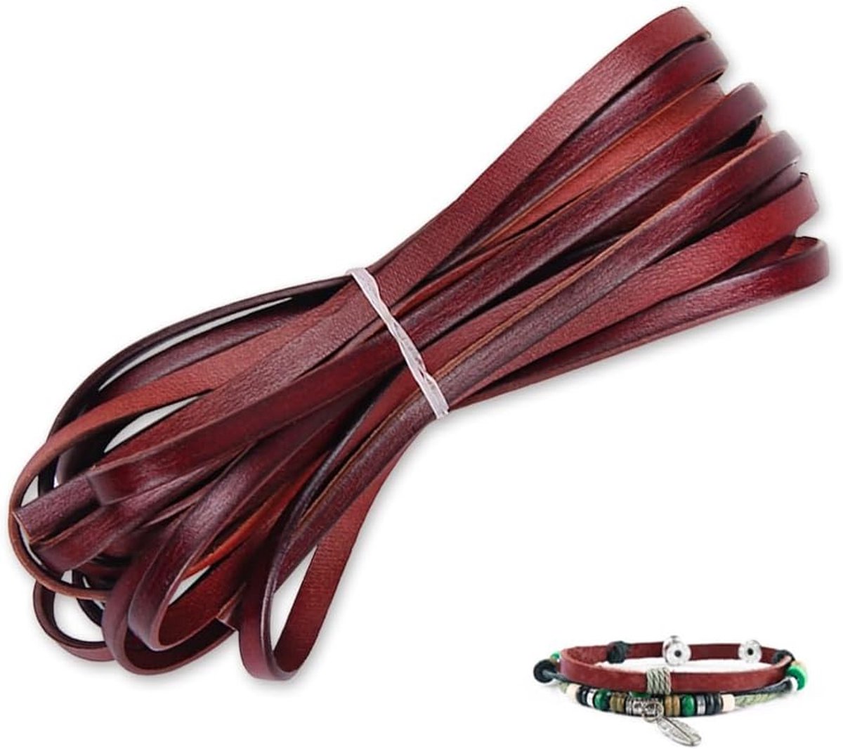 Lederen band, 5 mm x 5 m, platte lederen band voor armband, leren riem voor halsketting, leren riem voor handtas voor - ShopVlot