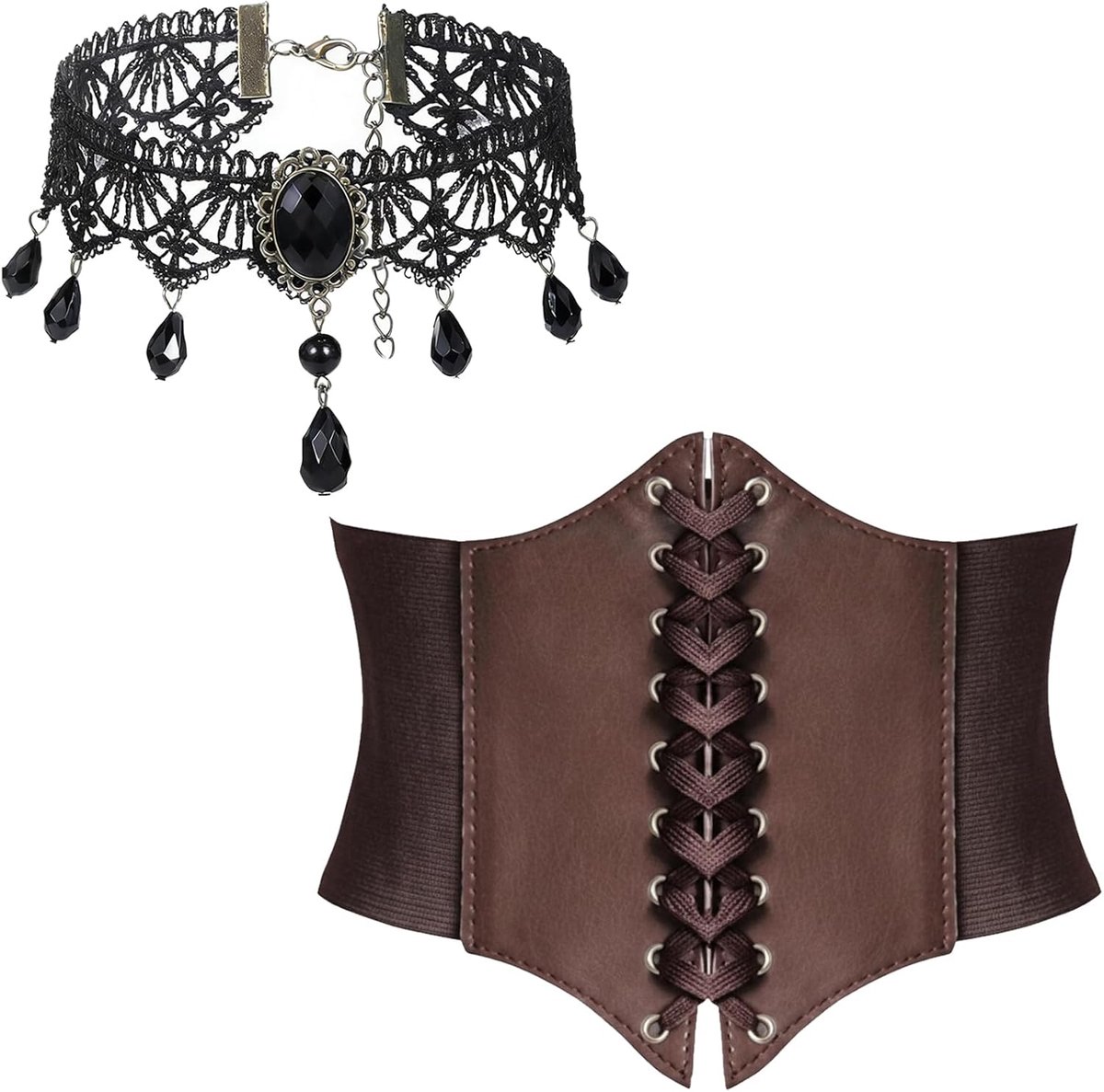 Scinzene Women's Corset with Collar - Medieval Belt and Clothing, Suitable for Waist 65-85cm, Yellow, 1 - ShopVlot
