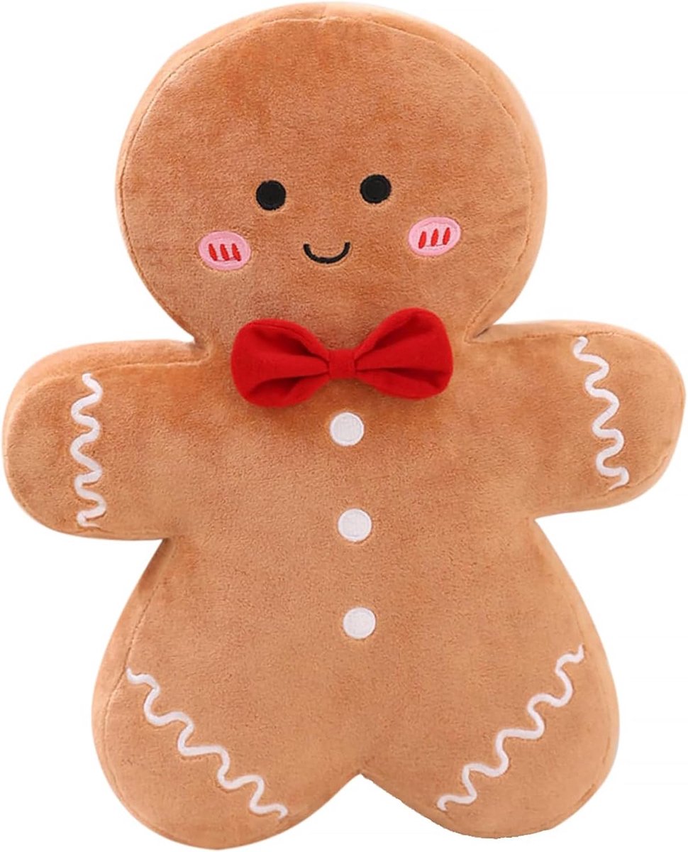 Lebkuchenmann Cushion Christmas Made of PP Cotton - Soft Lebkuchen Pillow with Red Bow - ShopVlot