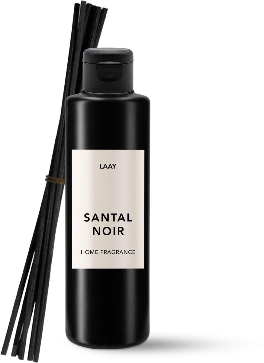 LAAY Santal Noir Diffuser Starterset 200 ml, sandelhout, kamergeur, diffuser met 5 rotanstokjes, langdurige - ShopVlot