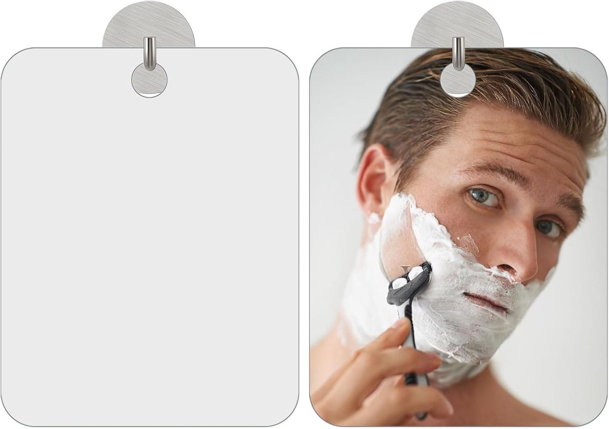 2pcs Shower Mirror Resistant to Shaving, 17x13cm, Shatterproof Anti-Fog Bathroom Mirror for Wall with 3 Hooks, for Men - ShopVlot