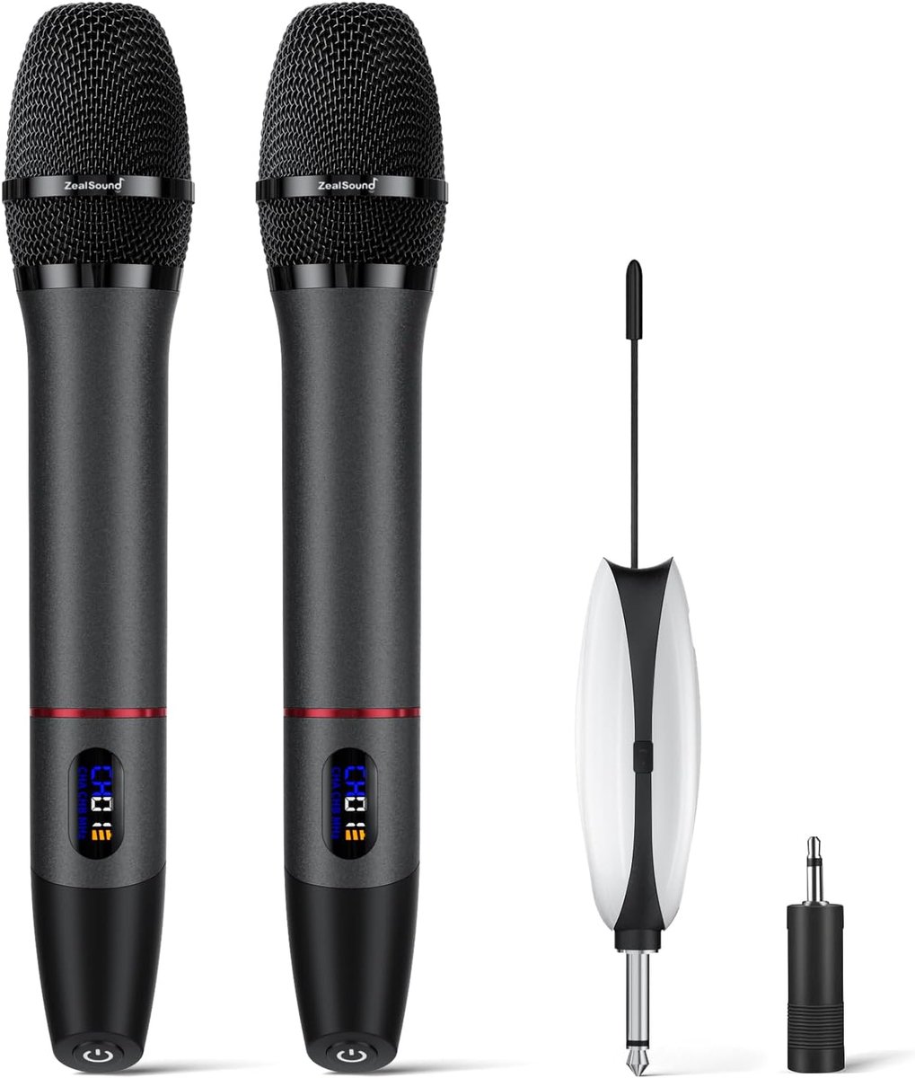zealsound Wireless Microphone, Dynamic Microphone, 2 Hand Microphones with Automatic Frequency Scan - ShopVlot