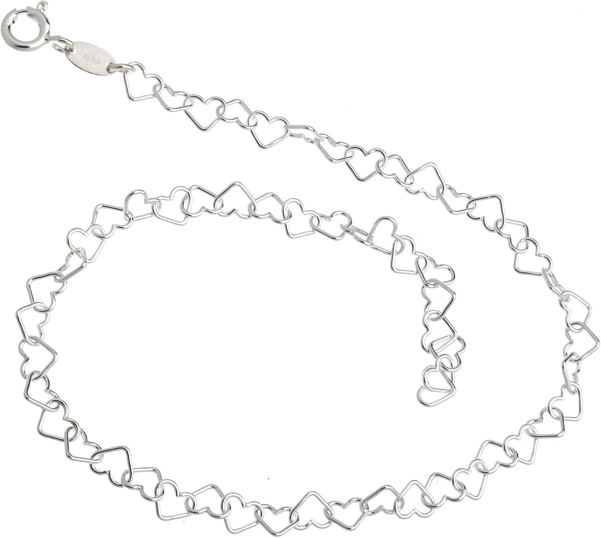 Enkelketting met hartjes, lengte naar keuze, 23-30 cm, echt 925 zilver - ShopVlot