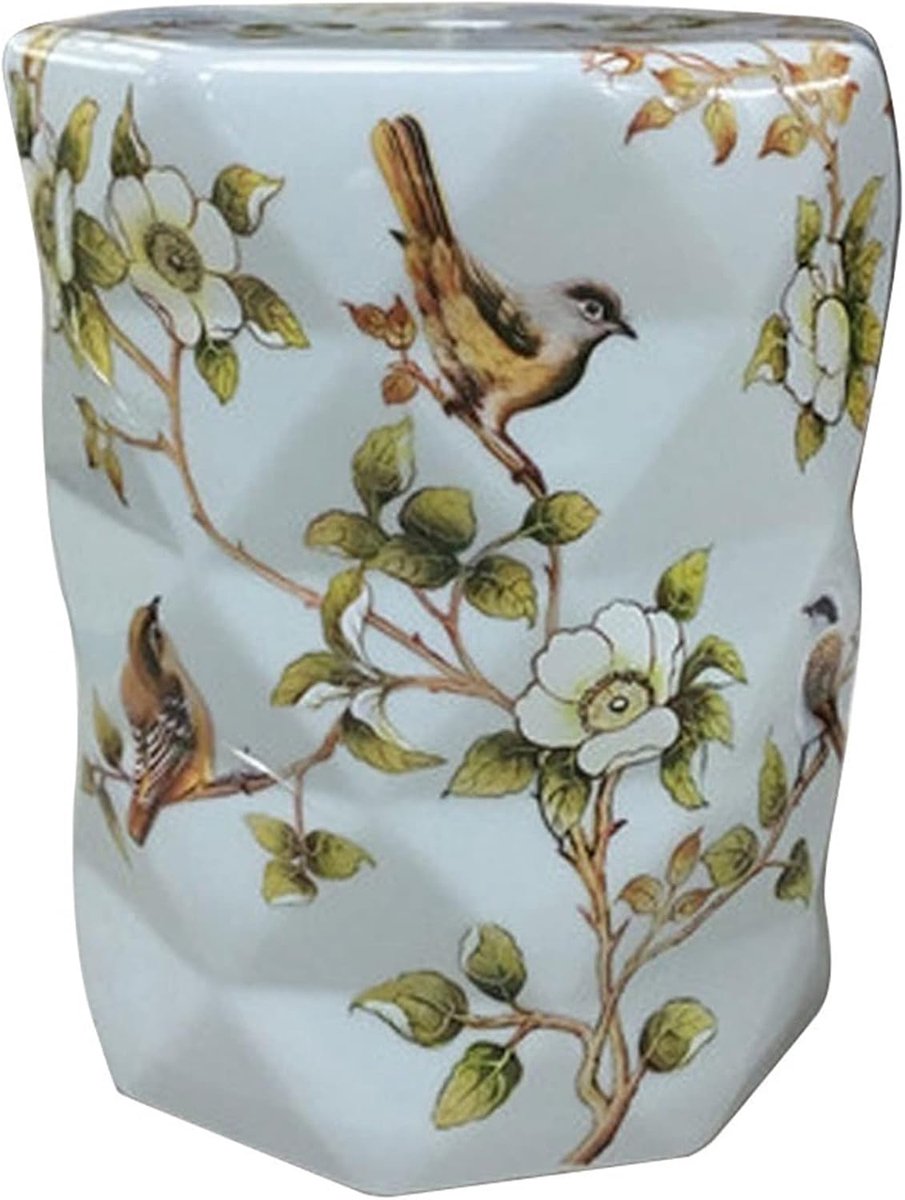 Decorative Ceramic Garden Stool, Glazed Flower and Bird Prismatic Shoe Change Stool for Living Room, Balcony, Garden - ShopVlot