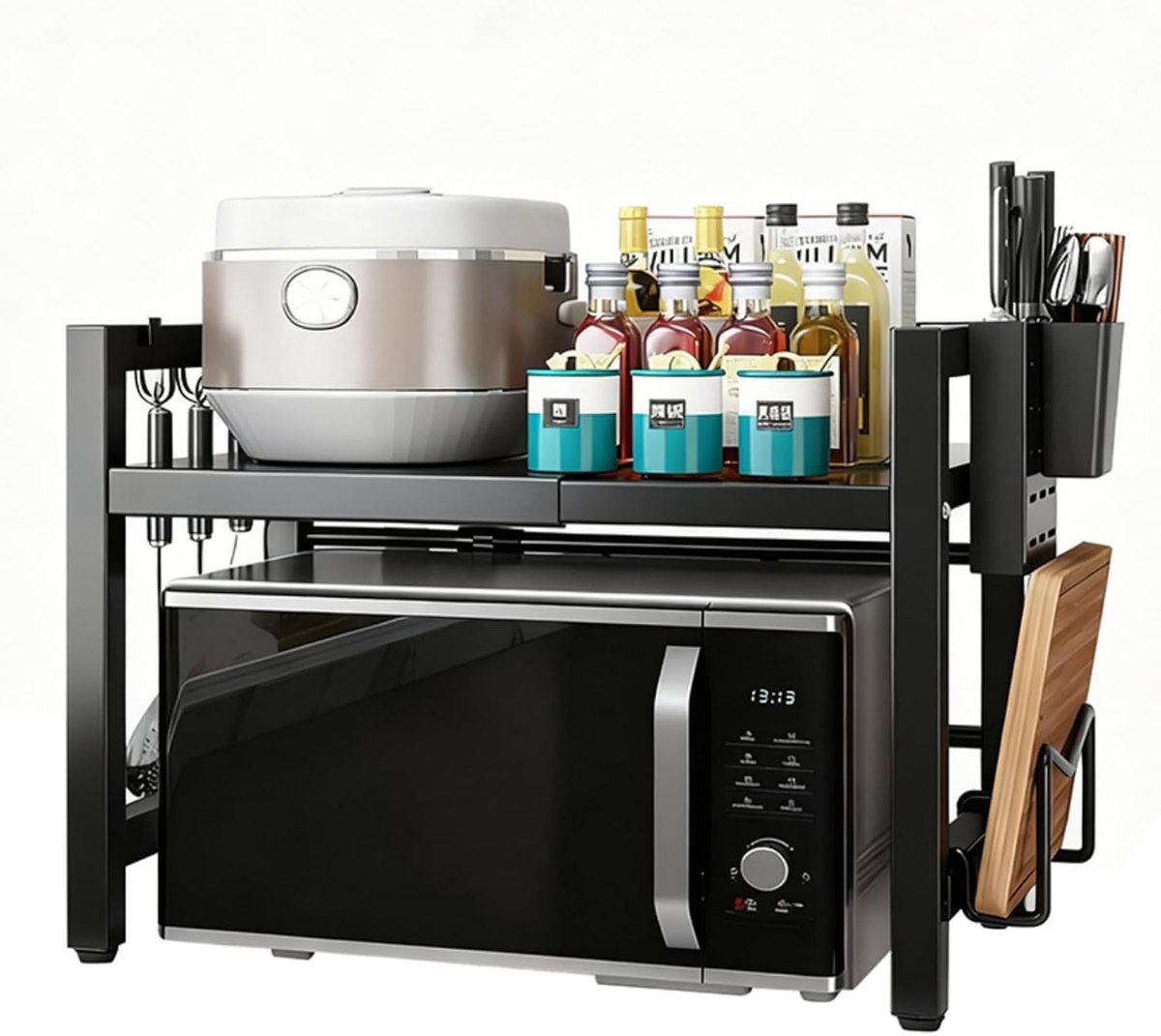 2-traps verstelbaar magnetronrek, zwart, magnetrontafel, keuken - ShopVlot