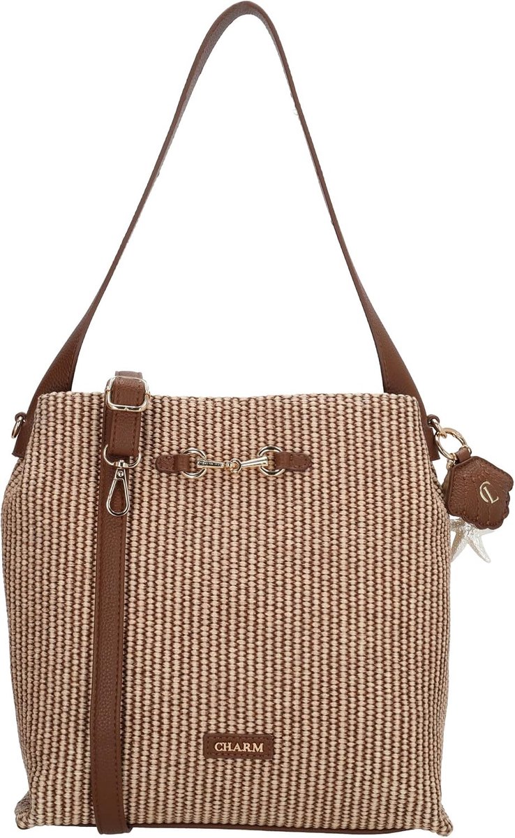 Santorini Shoulder Bag - Vintage Handtas Met Rietlook En Gouden Details, Crossbodytas Met Tashanger - ShopVlot