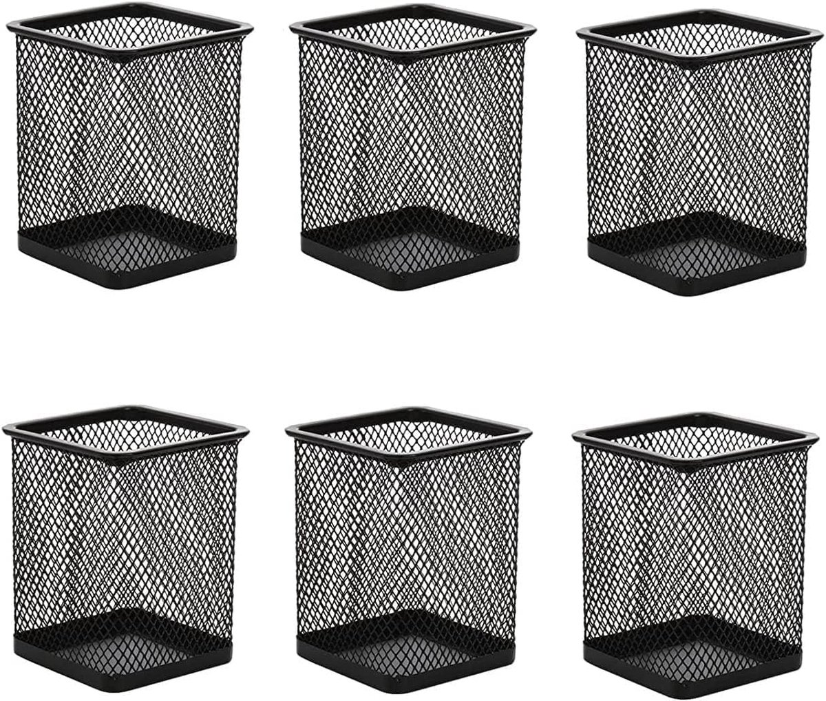 1-pack zwarte mesh vierkante penhouder penbeker studentenbureau stalen gaas penhouder make-up kwasthouder - ShopVlot