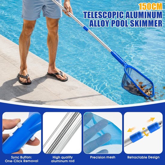 Zwembad schepnet fijnmazig zwembadschepnet 150 cm zwembadnet met telescoopstang - ShopVlot — afbeelding 2