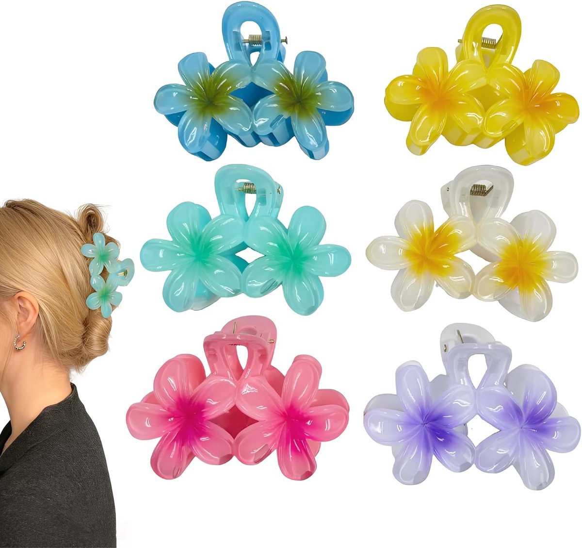 Haarspelden set van 6 - kleurrijke bloemen - non-slip grip - ideaal voor dik haar - ShopVlot
