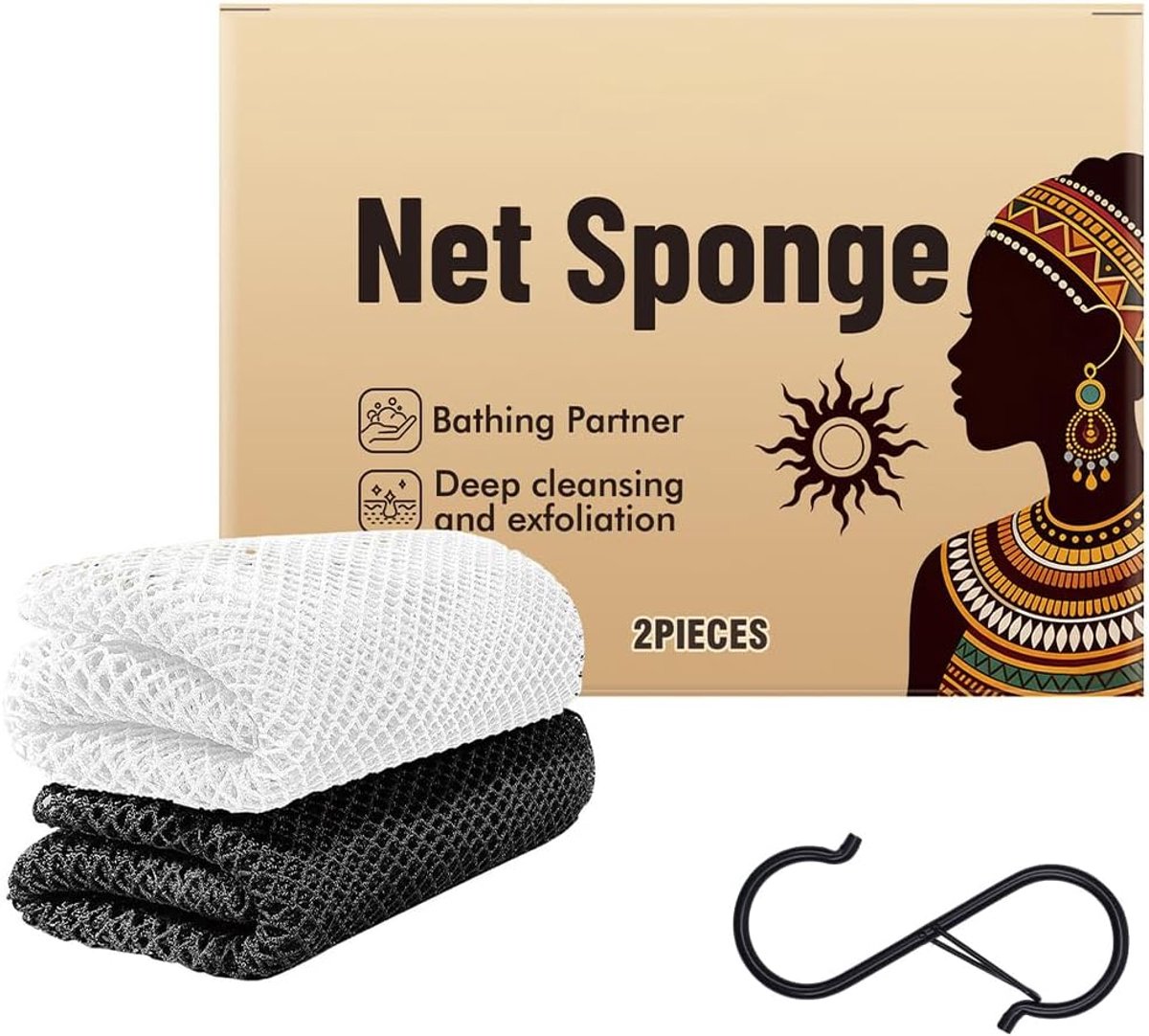 Peeling-handdoek set van 2 - zwart-wit - inclusief S-vormige haak - diepe lichaamsreiniging - ShopVlot