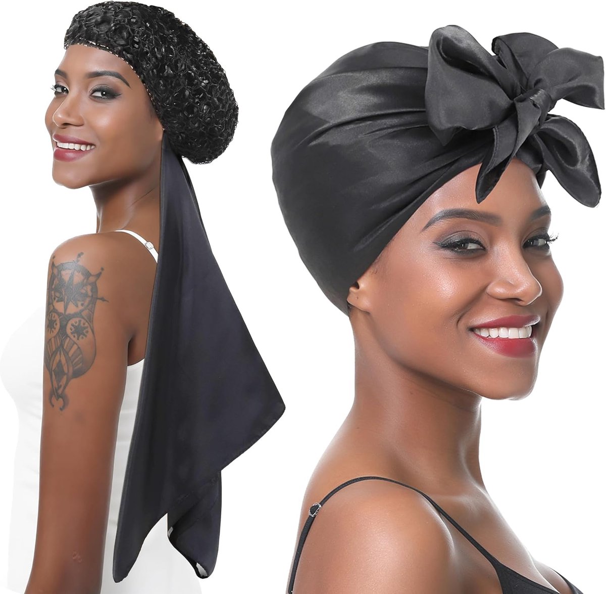 Wrap Hoed met Haarnet - Satijn Hoofddoek - Voor Zorg van Krullen - Ideaal voor Slaap - ShopVlot