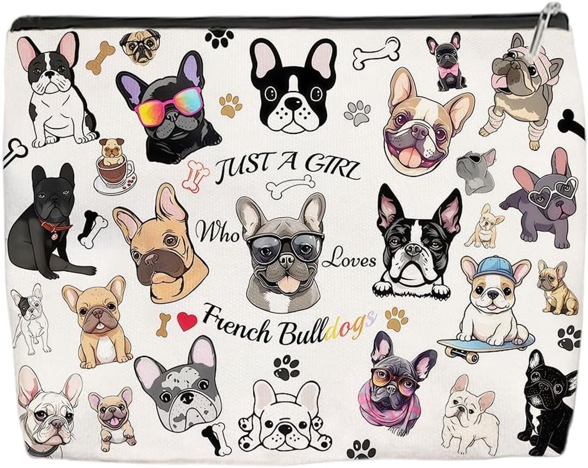 Make-uptas 25x18 cm - linnen - bulldog motief - trendy cadeau voor bulldog-liefhebbers - ShopVlot