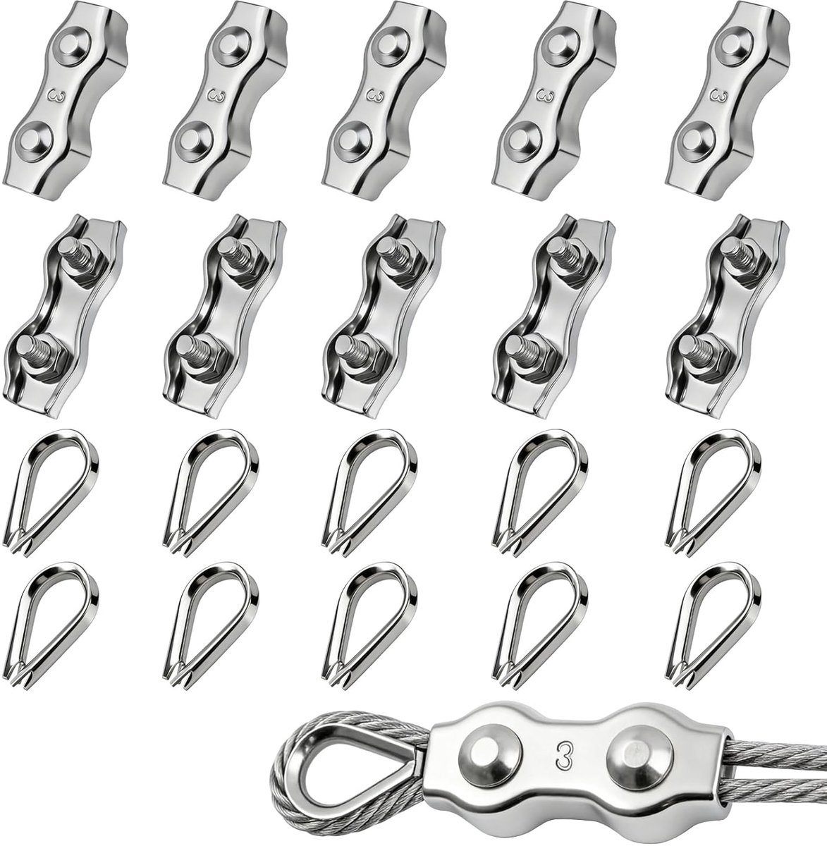 M3 kabelclips set - roestvrij staal 304 - 20 stuks - ideaal voor kledinglijn en tijdelijke hekken - ShopVlot